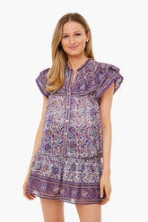 Purple Rosita Border Print Flutter Sleeve Top